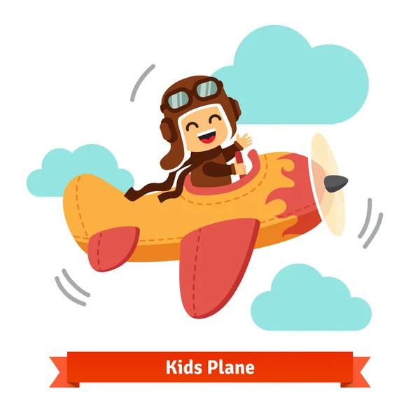 Happy smiling kid flying plane — Stock Vector