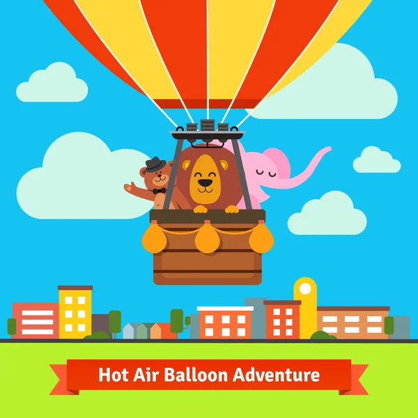 animals flying on hot air balloon