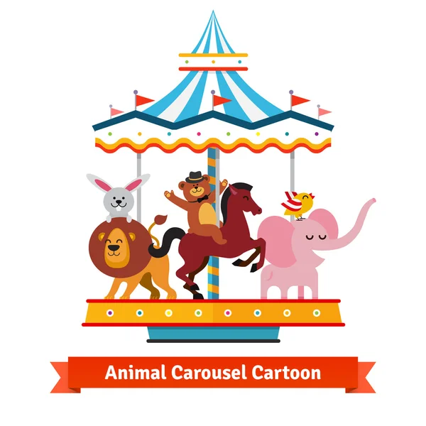 Animals riding on carnival carousel — Stok Vektör