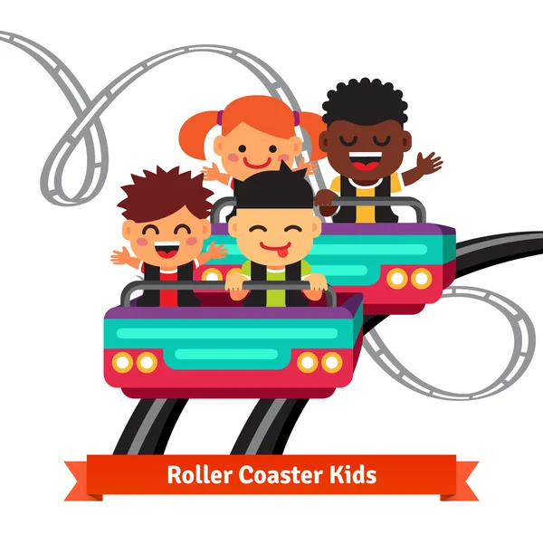 Kids riding roller coaster — Stock Vector