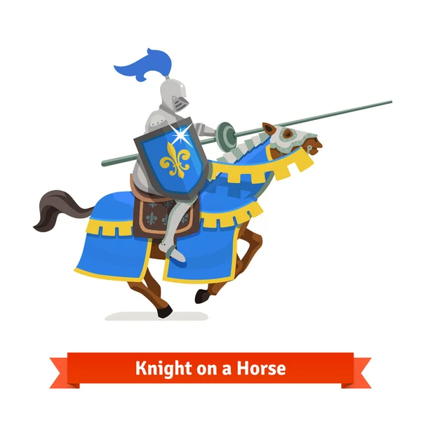 Gepanzerte mittelalterliche Ritter reiten auf einem Pferd — Stockvektor