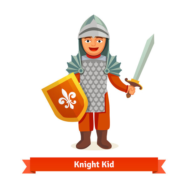 Cheerful kid in knights armour