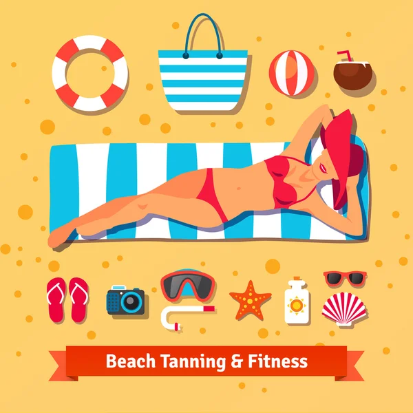 Pretty woman tanning on beach — Stock Vector