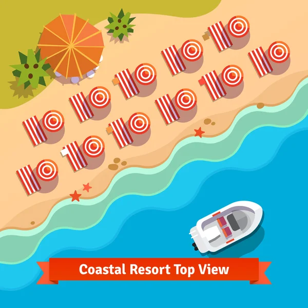 Coastal resort beach, sea and boat — ストックベクタ