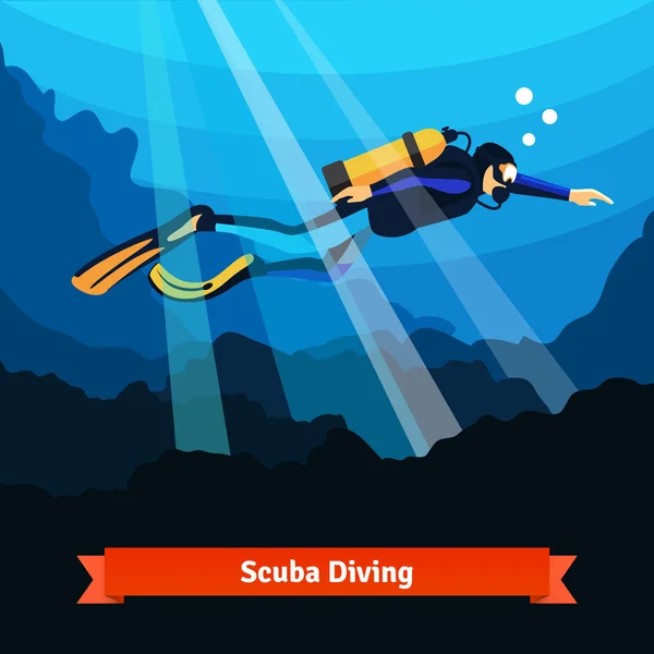 Professional scuba diver man underwater — Stok Vektör