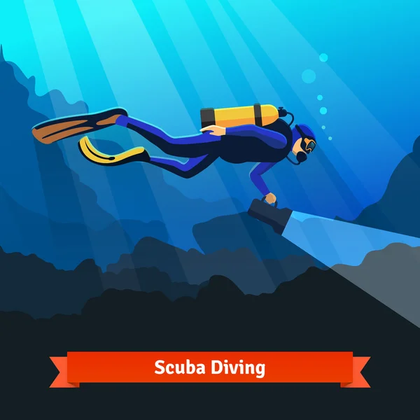 Professional scuba diver man underwater — Stockvector