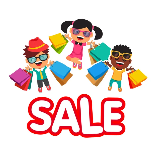 Children's sale jumping kids — 图库矢量图片