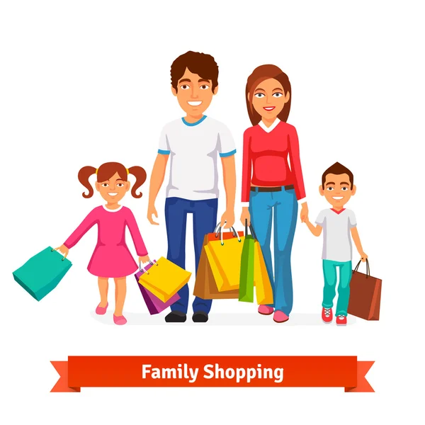 Compras familiares Estilo plano — Vector de stock