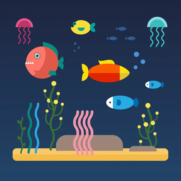 Fish swimming at sea bottom — Stock vektor