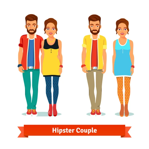 Casual vestido de pie hipster pareja — Vector de stock