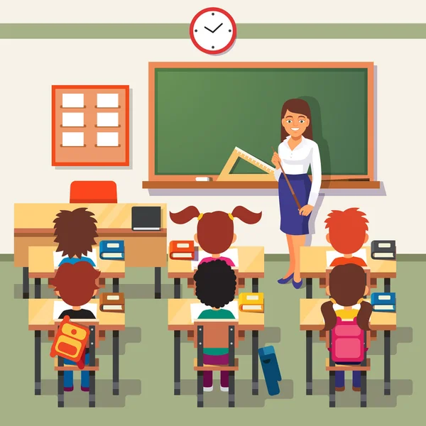 School lesson. Little students and teacher — Stock Vector