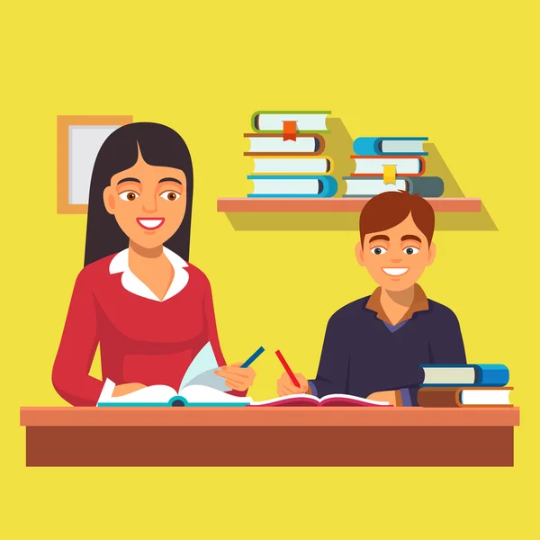 Woman teacher tutor tutoring boy — Διανυσματικό Αρχείο