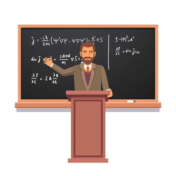 University professor standing at rostrum — Stock Vector