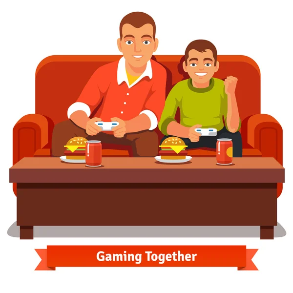 Πατέρας και γιος παίζουν βιντεοπαιχνίδια — Διανυσματικό Αρχείο