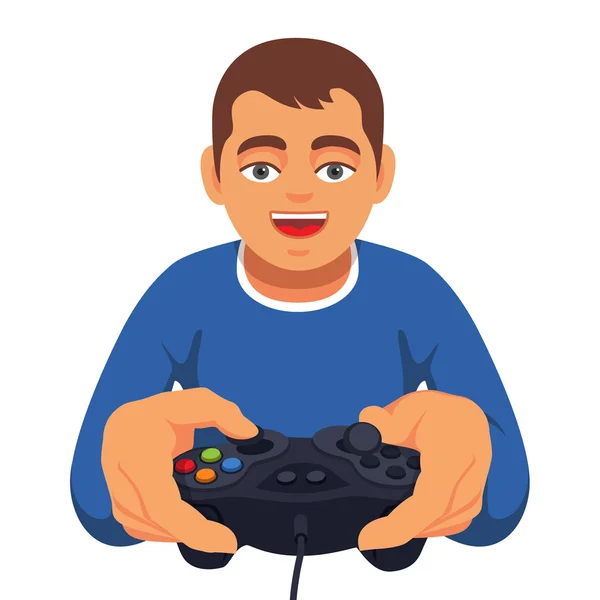 Adolescente chico juego con controlador gamepad — Vector de stock