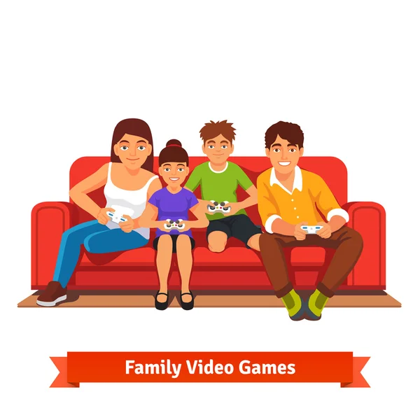 Familia jugando videojuegos juntos — Vector de stock
