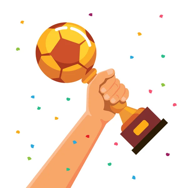 Winner team player holding cup — Stock Vector