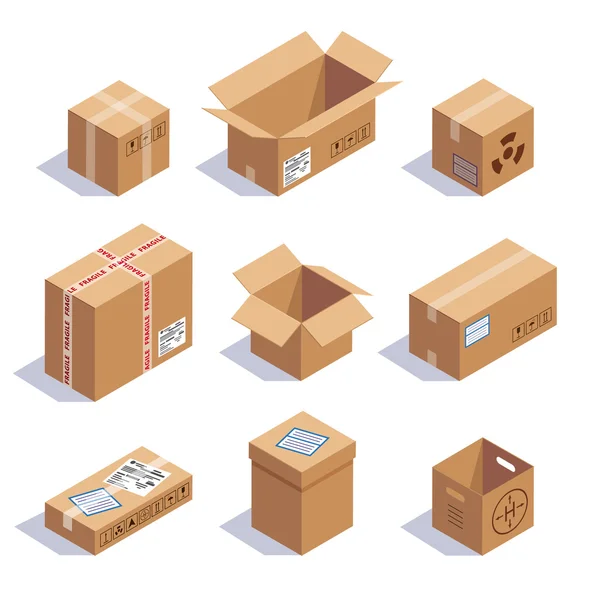Collection of cardboard boxes — Stock Vector