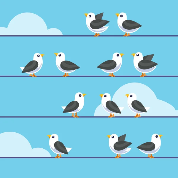 Стая птиц, сидящих на проводах — стоковый вектор