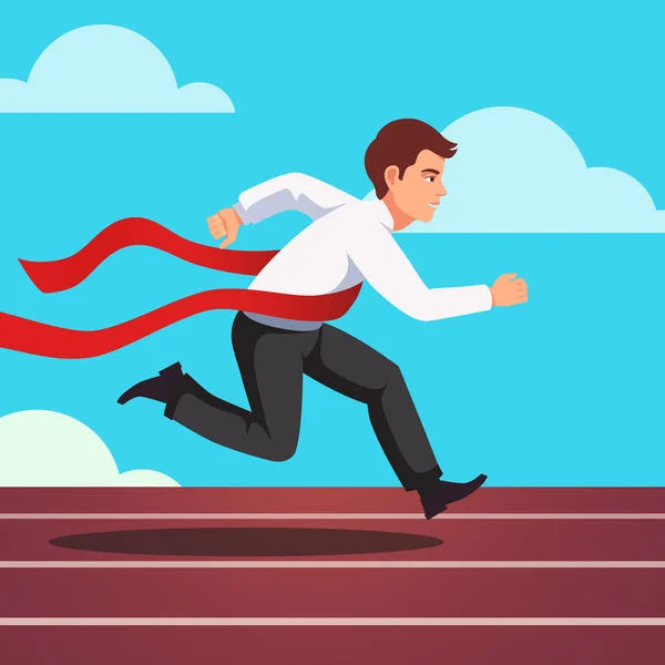 Running businessman crosses finish line — Stock vektor