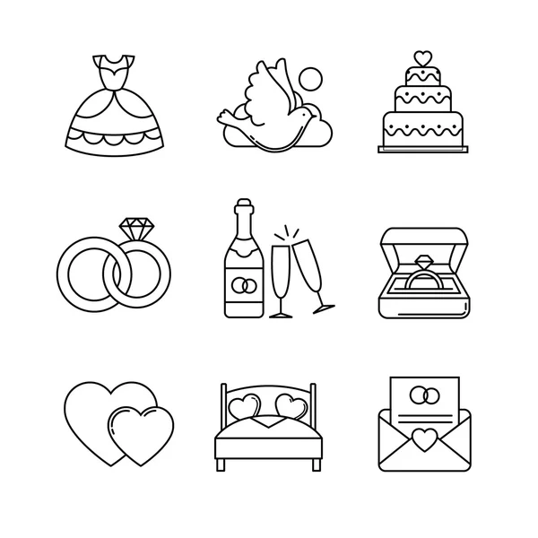 Wedding and marriage icons set — Stock Vector