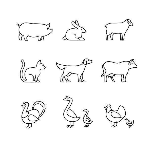 Domestic and farm animals  icons set — Διανυσματικό Αρχείο