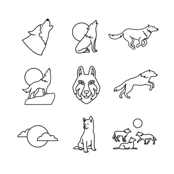 Wolves icon set — Stock Vector