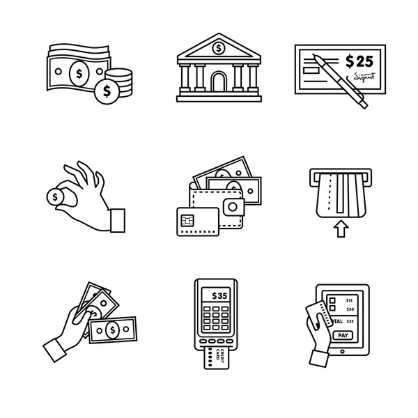 Banking icons line art set. — Stock Vector