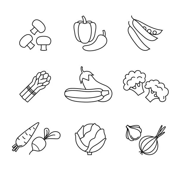 Vegetable icons line art set. — Stockový vektor