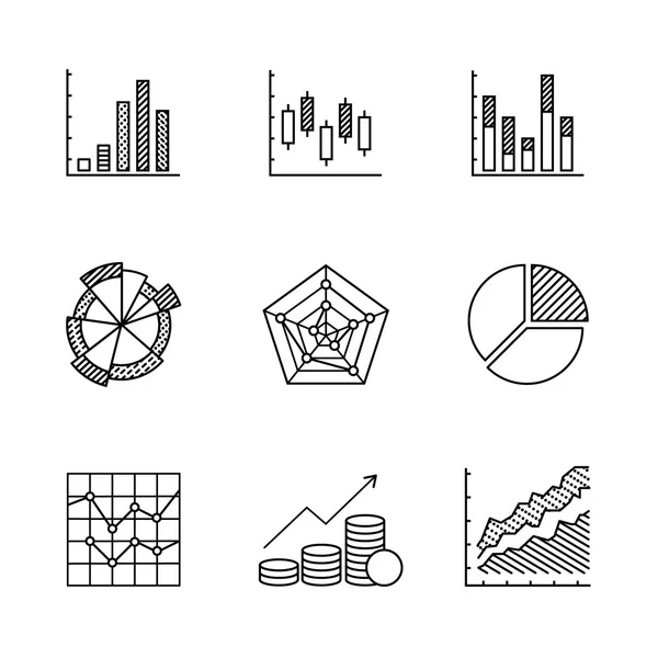 Gráficos de negócios e ícones de dados — Vetor de Stock