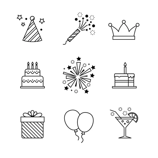 Birthday icons thin line set — Stockový vektor