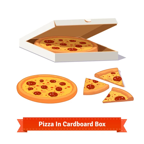 Пицца в открытой картонной коробке — стоковый вектор