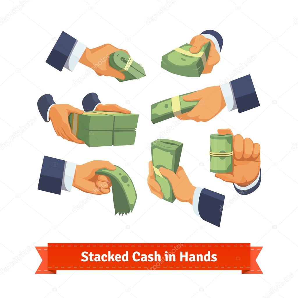 Hands showing green cash stacks