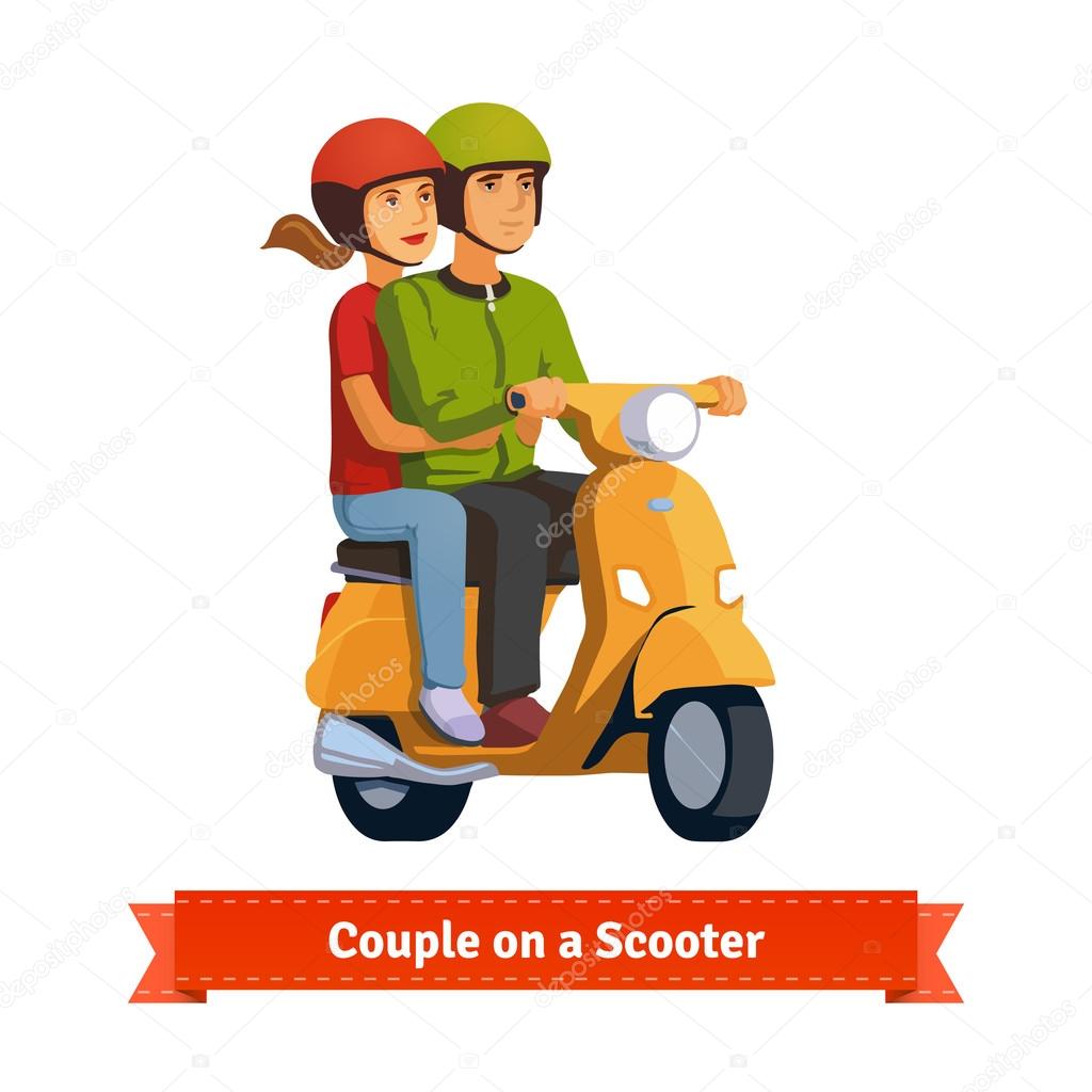 Couple on scooter. Happy riding together