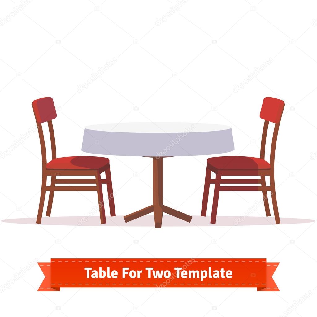 Round dinner table and red chairs