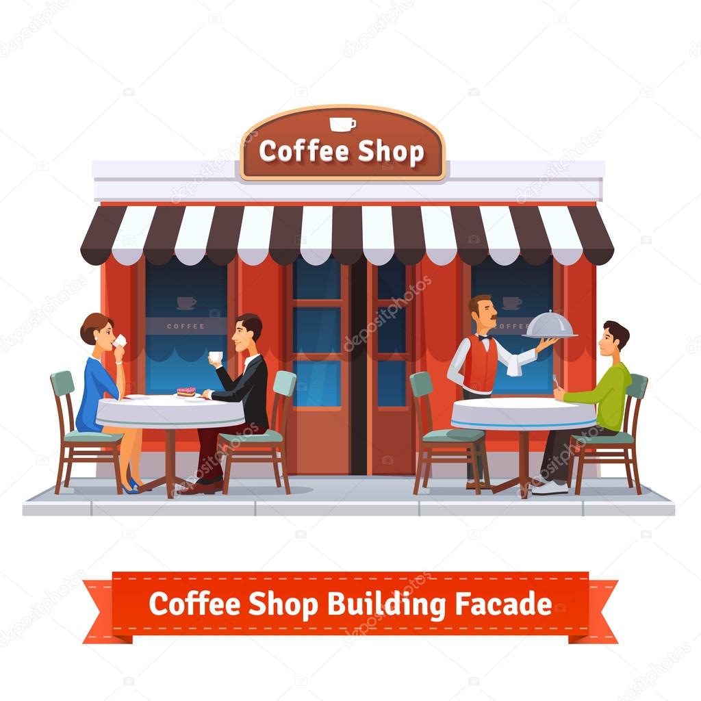 Coffee shop building facade with signboard