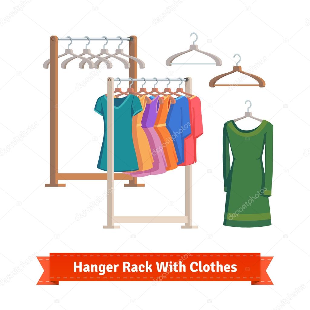 Clothes racks with dresses on hangers
