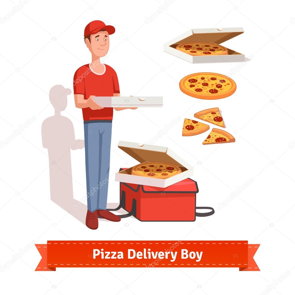Delivery boy holding pizza box