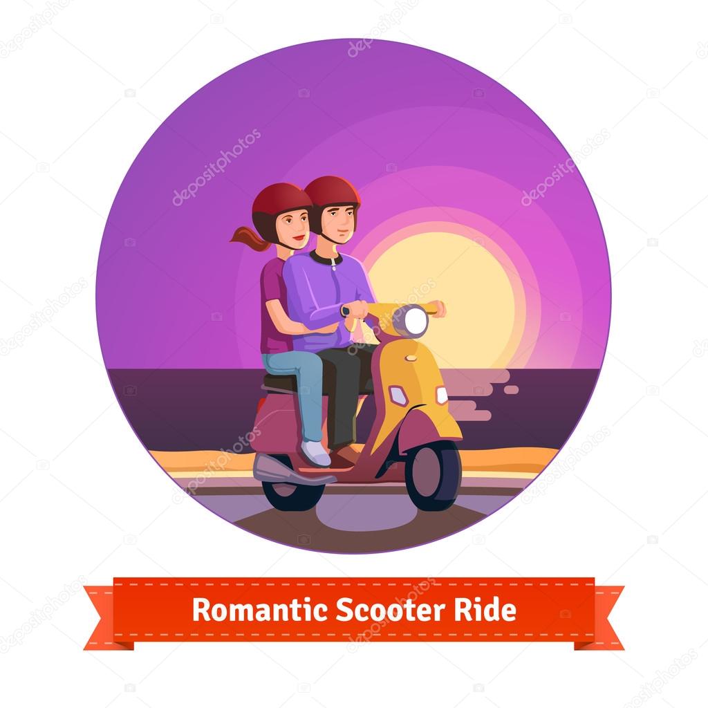 Couple on scooter having romantic ride