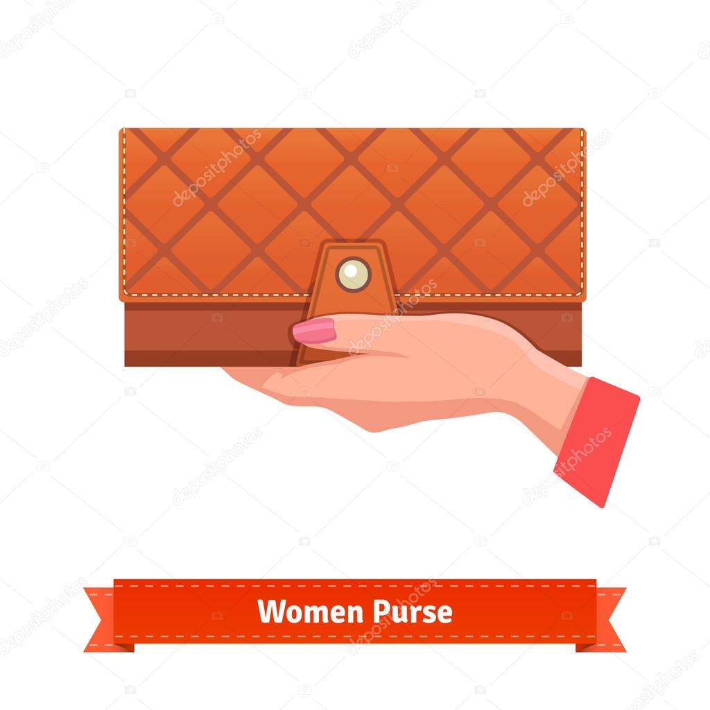 Beautiful woman hand with leather purse