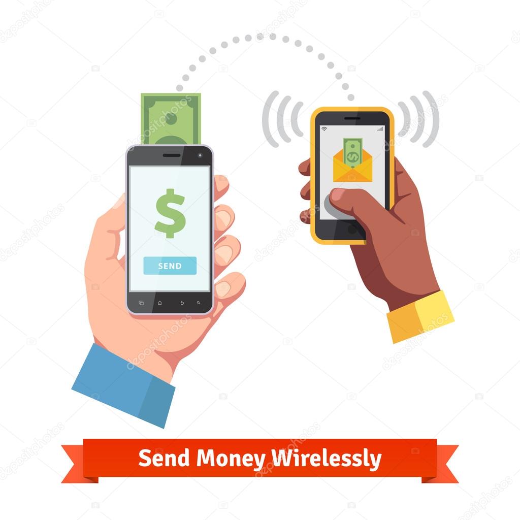 People sending and receiving money with smartphone
