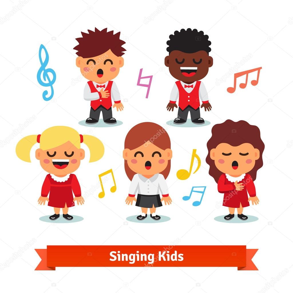 Choir of kids singing. Boys and girls