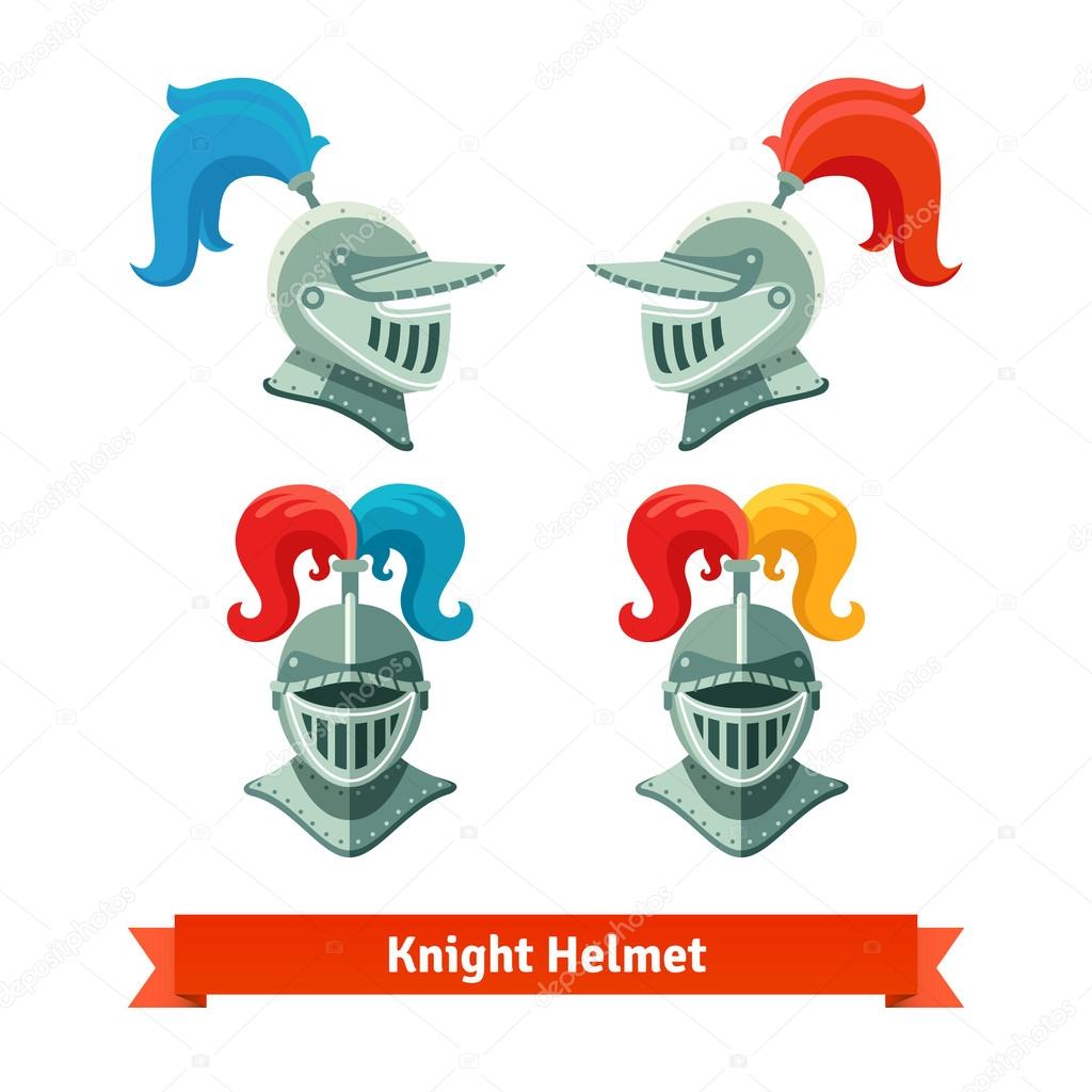 Medieval knights helmet with plume.