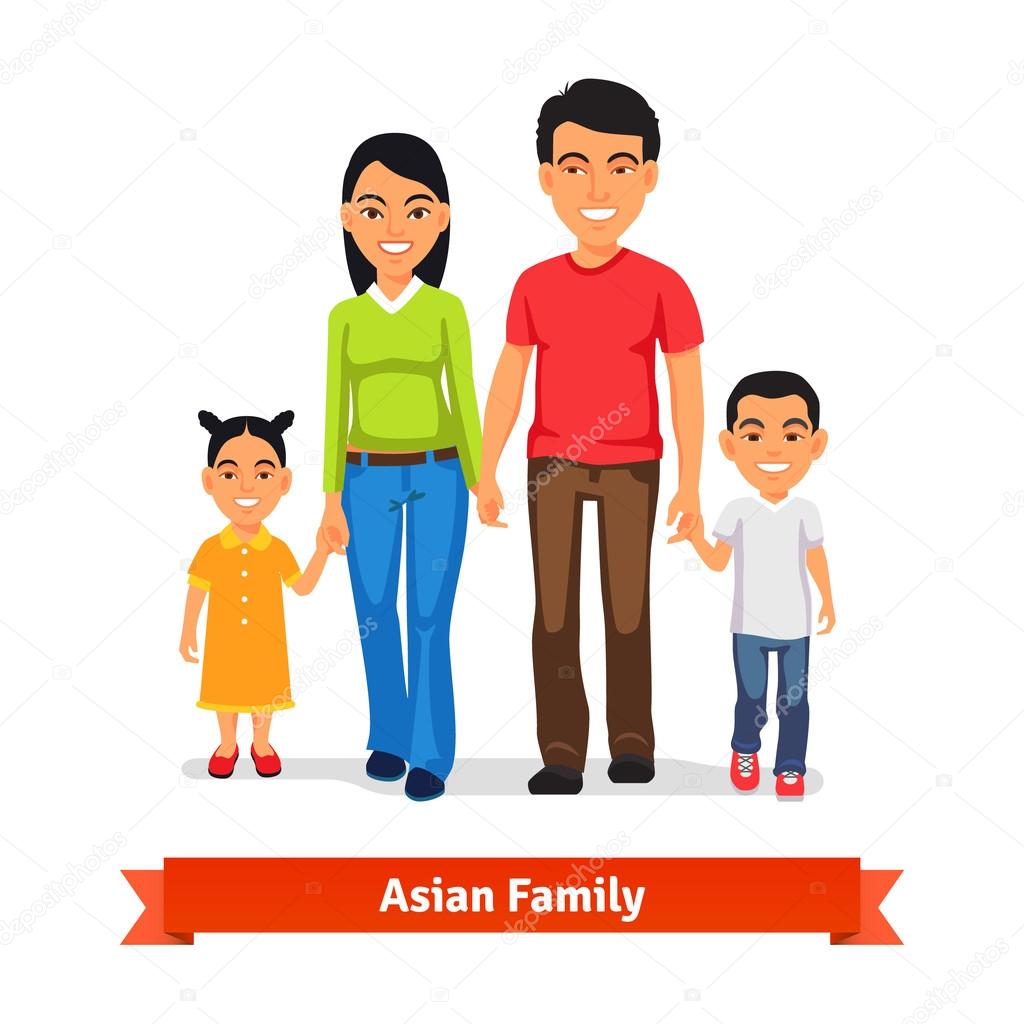 Asian family walking together