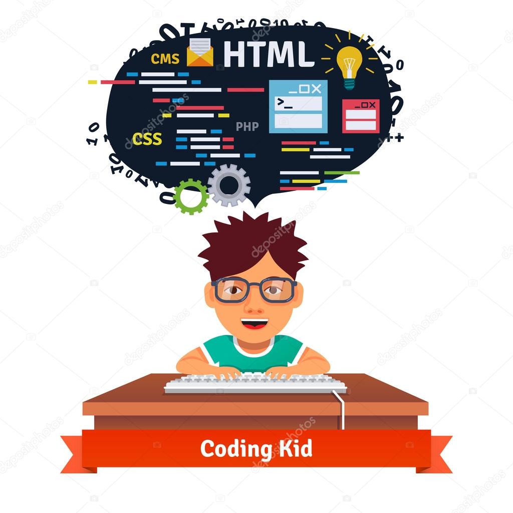 Kid learning web design and coding 스톡 벡터 - ©IconicBestiary 88738344