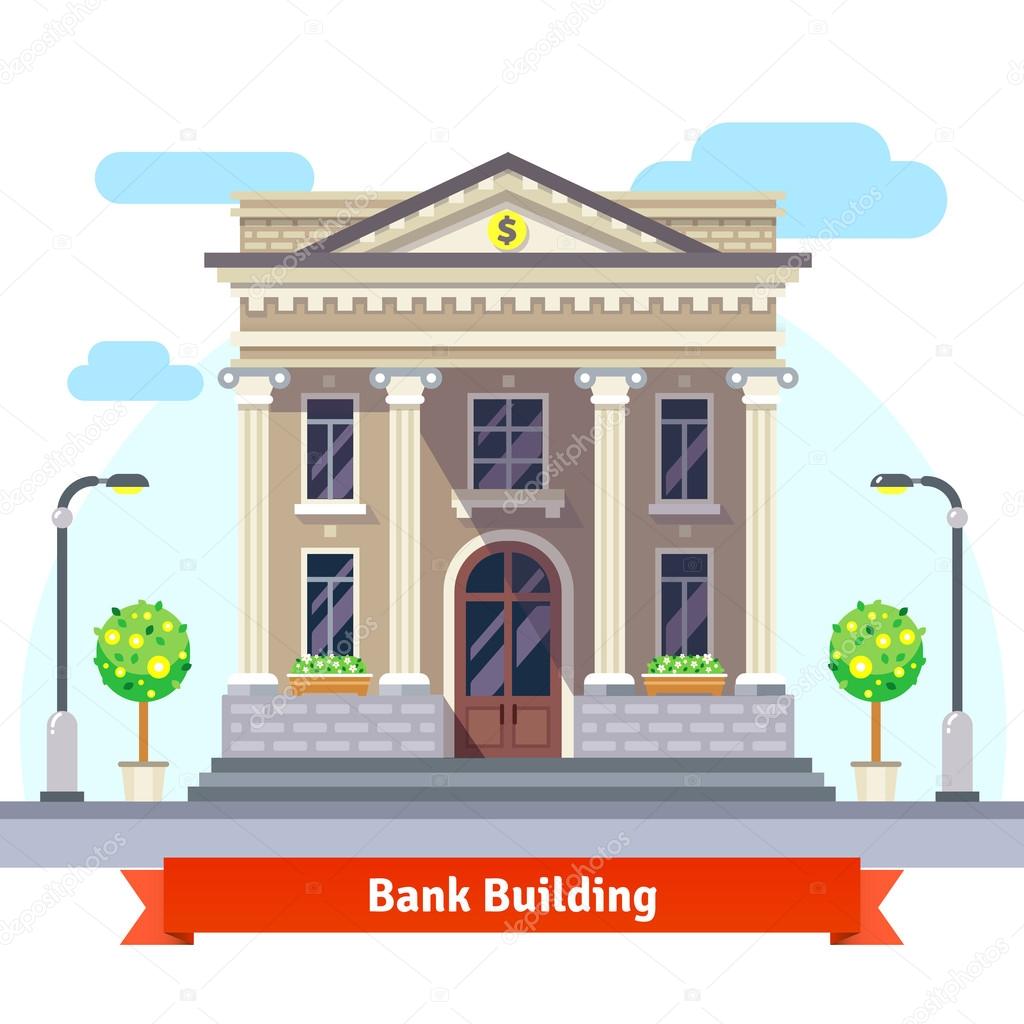 Facade of bank building with columns