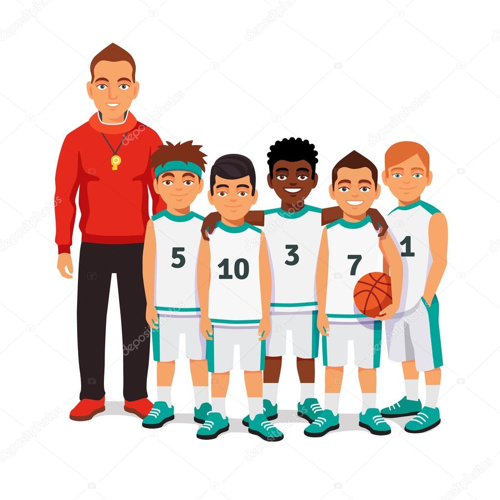 School boys basketball team with coach