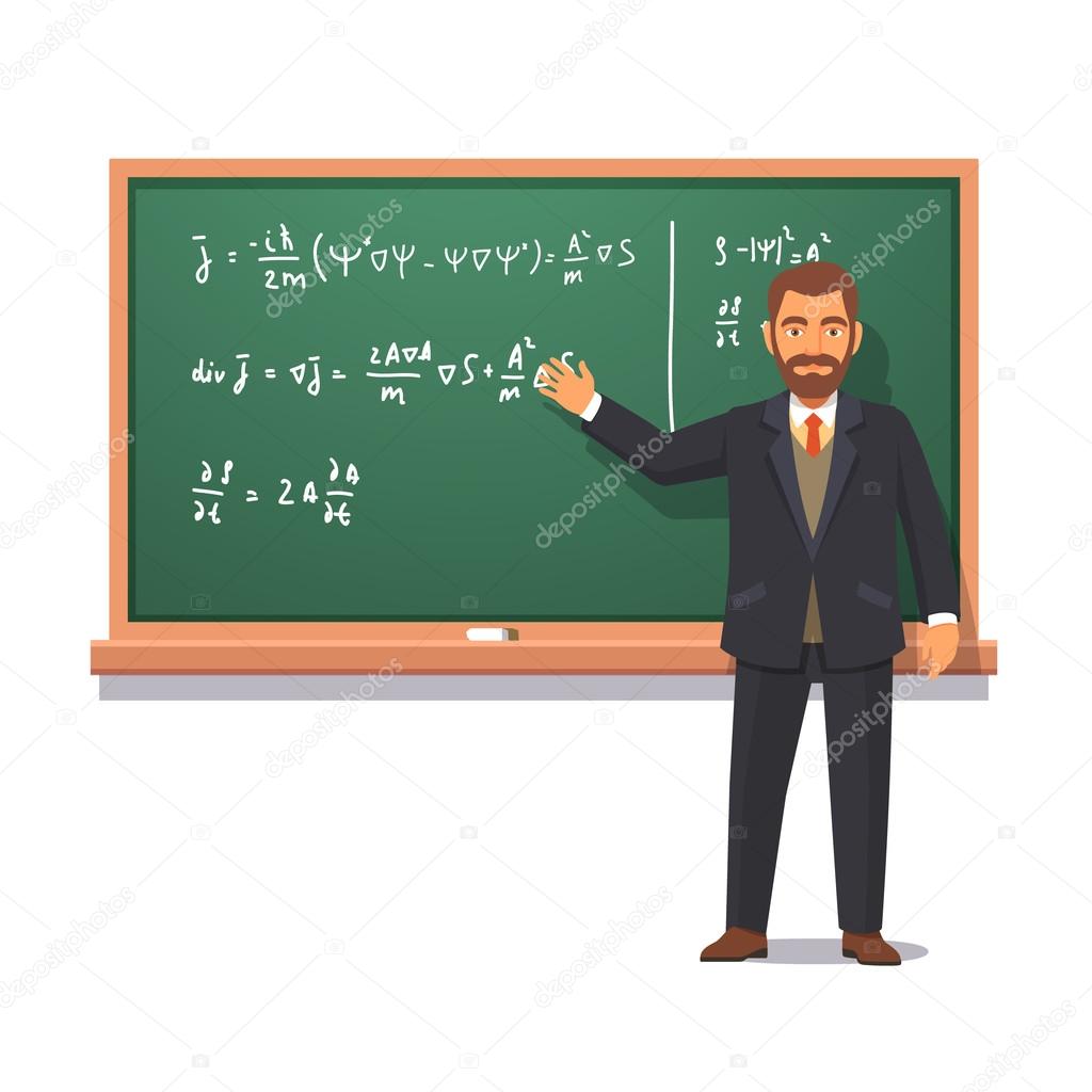 University professor in front of chalkboard