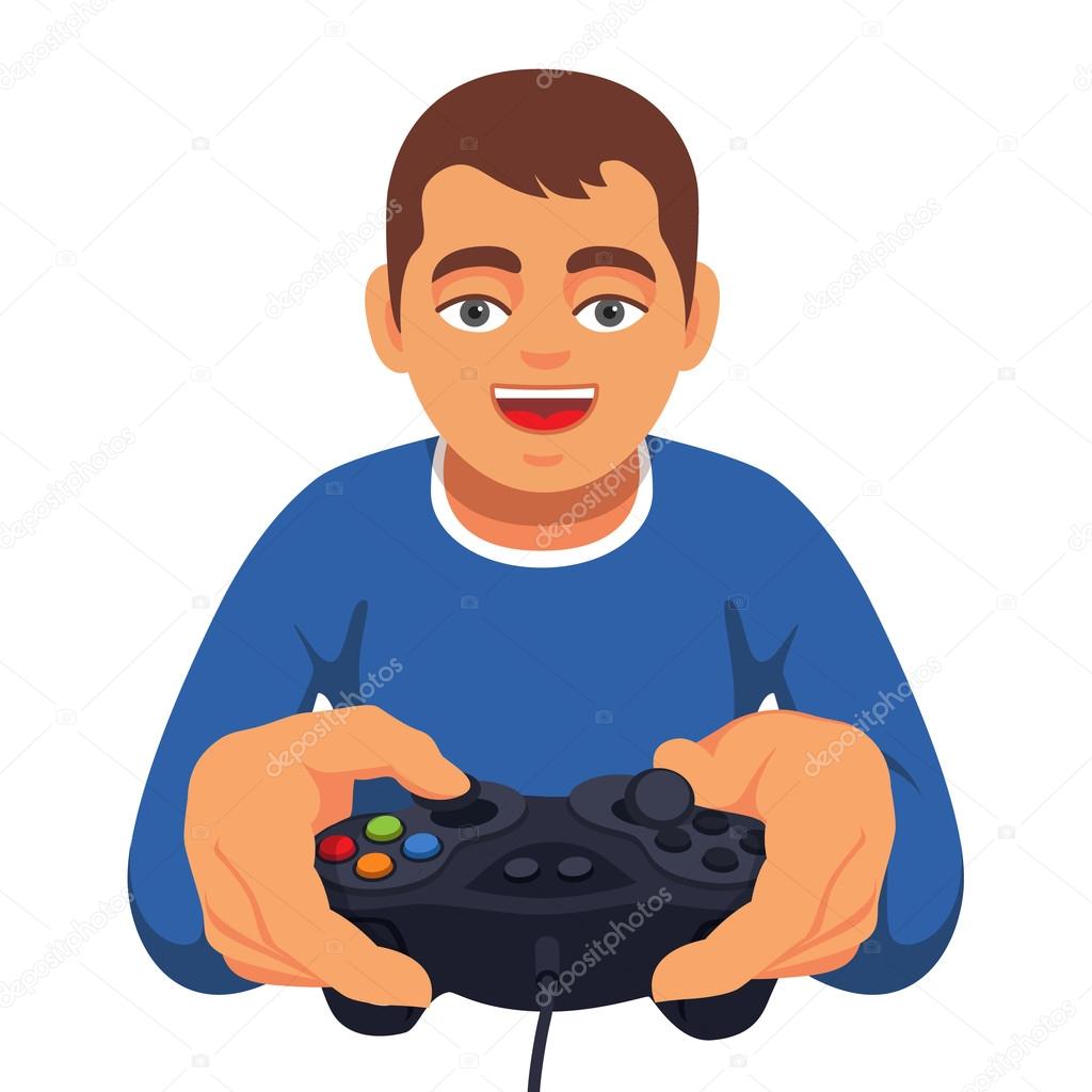 Teen boy gaming with gamepad controller Stock Vector by