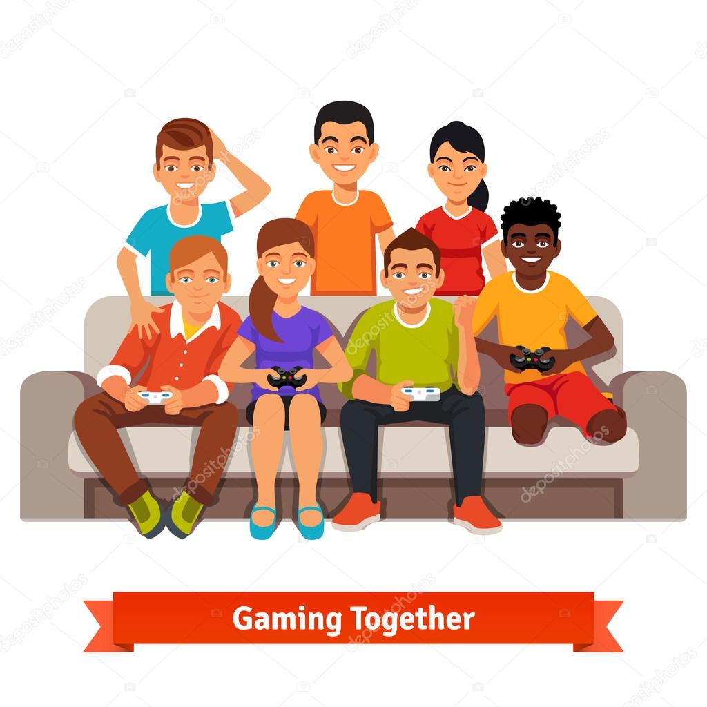 friends having a video games party